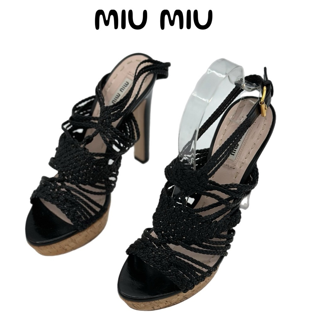 Miu Miu Braided Leather  Cork Platform Sandals - Made in Italy - Size 39 EU